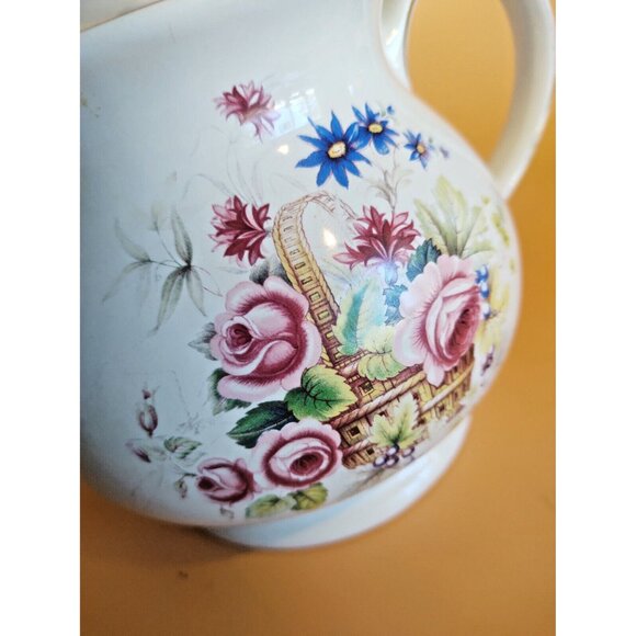 Sadler England Bone China 4 Cup Tea Pot Rose Basket Bouquet 1950's - Picture 3 of 12